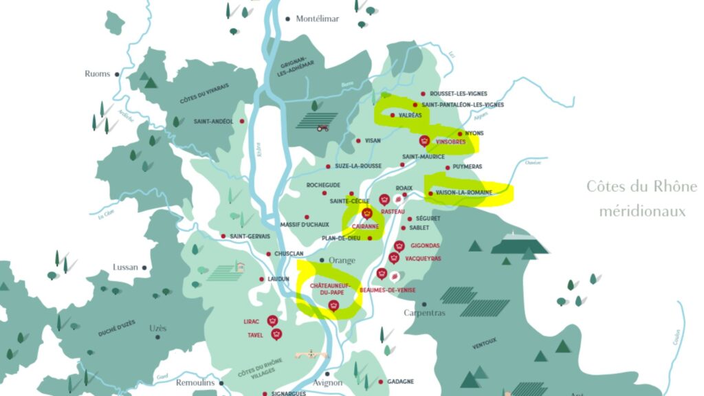 Carte viticole Côtes du Rhône