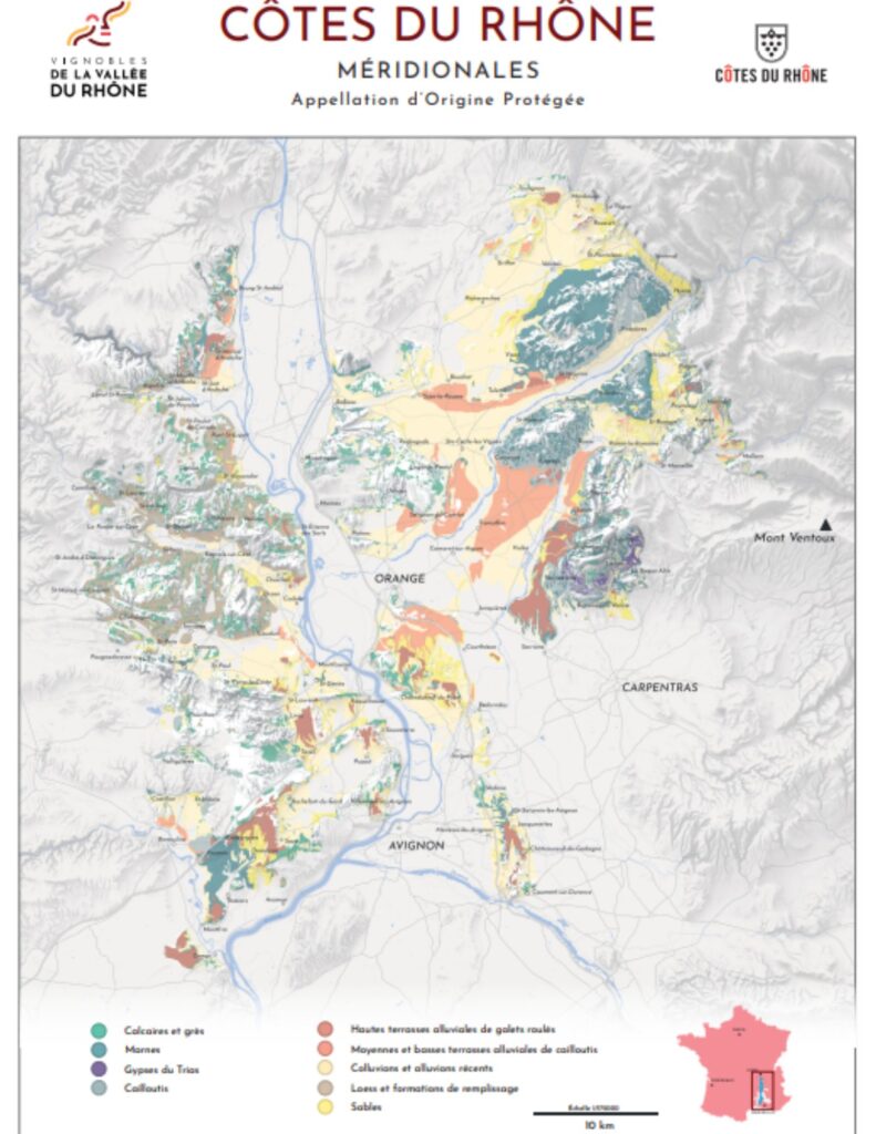 Carte viticole Côtes du Rhône Méridionales
