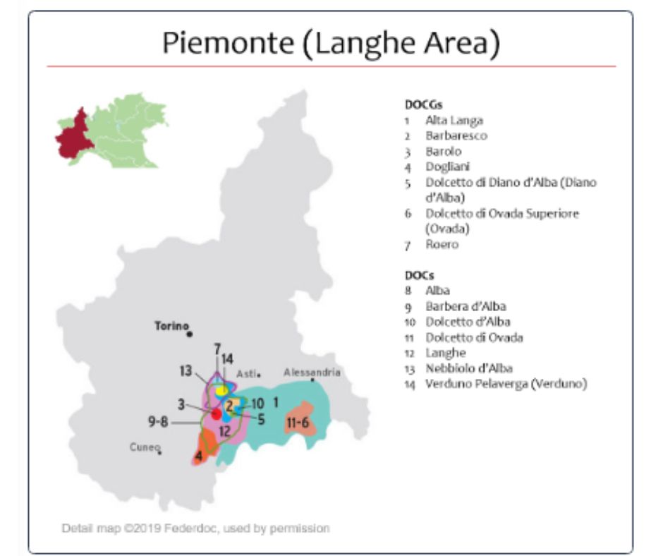 Carte viticole Piémont Langhe