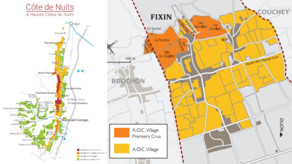 Carte viticole Bourgogne, Côte de Nuit, Fixin