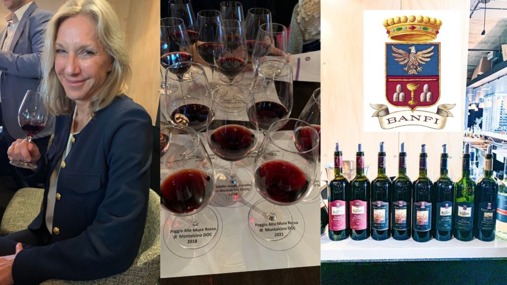 Dégustation des vins de la maison Banfi avec Cristina Mariani-May propriétaire et présidente. Agence La Céleste. bouteilles