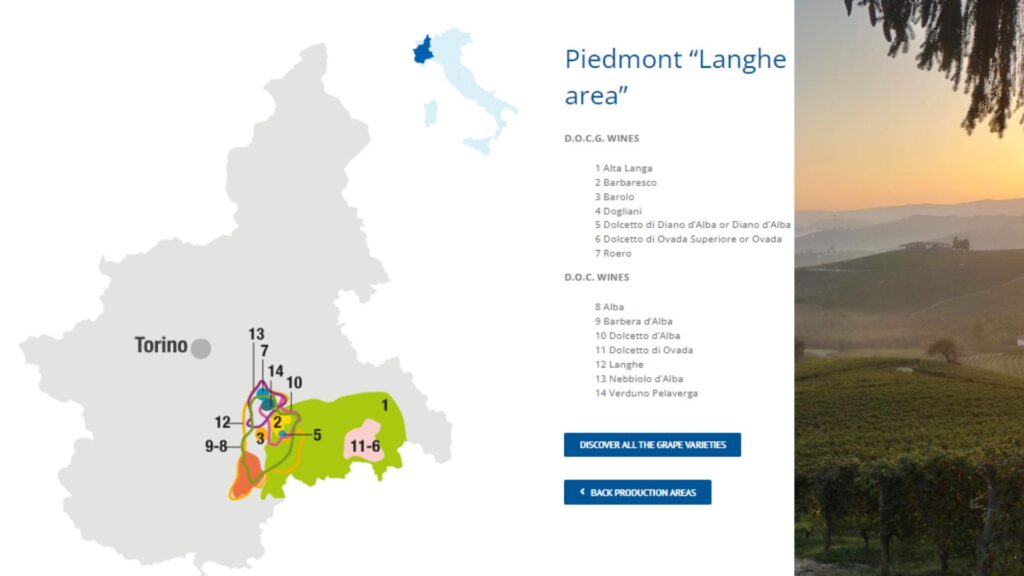 Carte viticole Piémont, Langhe