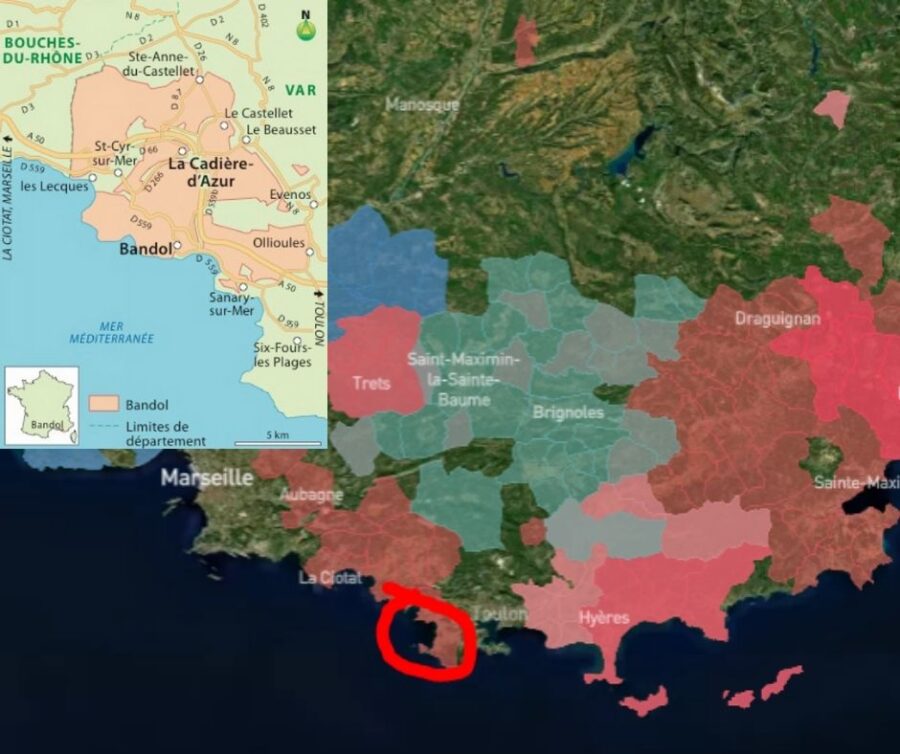 Carte viticole appellation Bandol