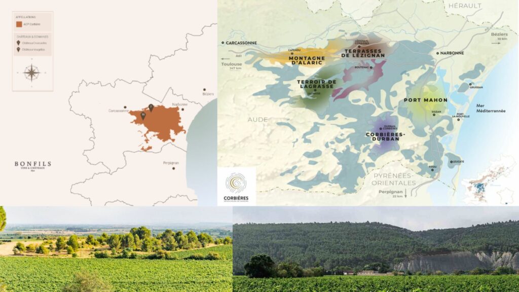 Carte viticole Languedoc-Roussillon et Corbières AOP
