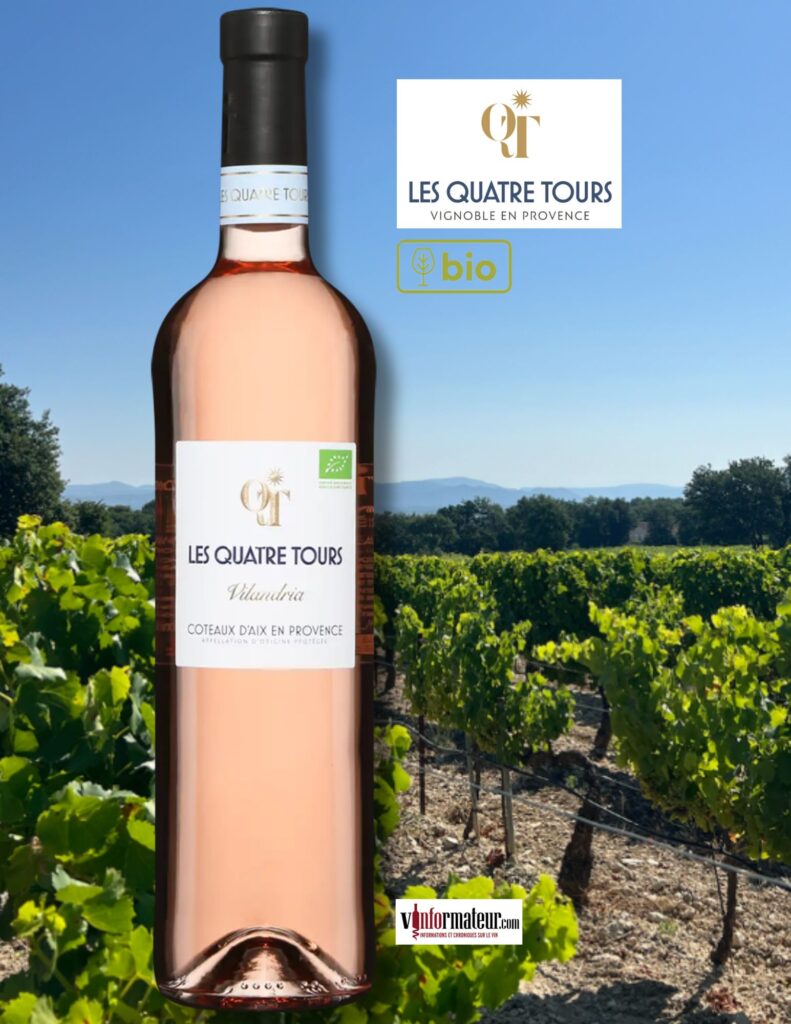 Les Quatre Tours, Vilandria, France, Côteaux d’Aix-en-Provence, vin rosé bio, 2024 bouteille