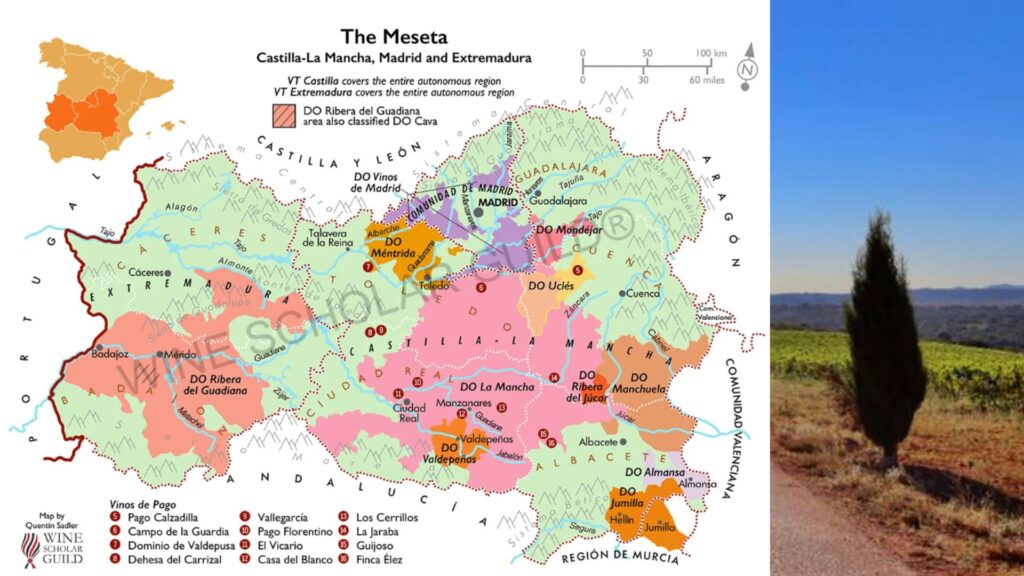 Carte viticole Espagne, Castilla, La Meseta
