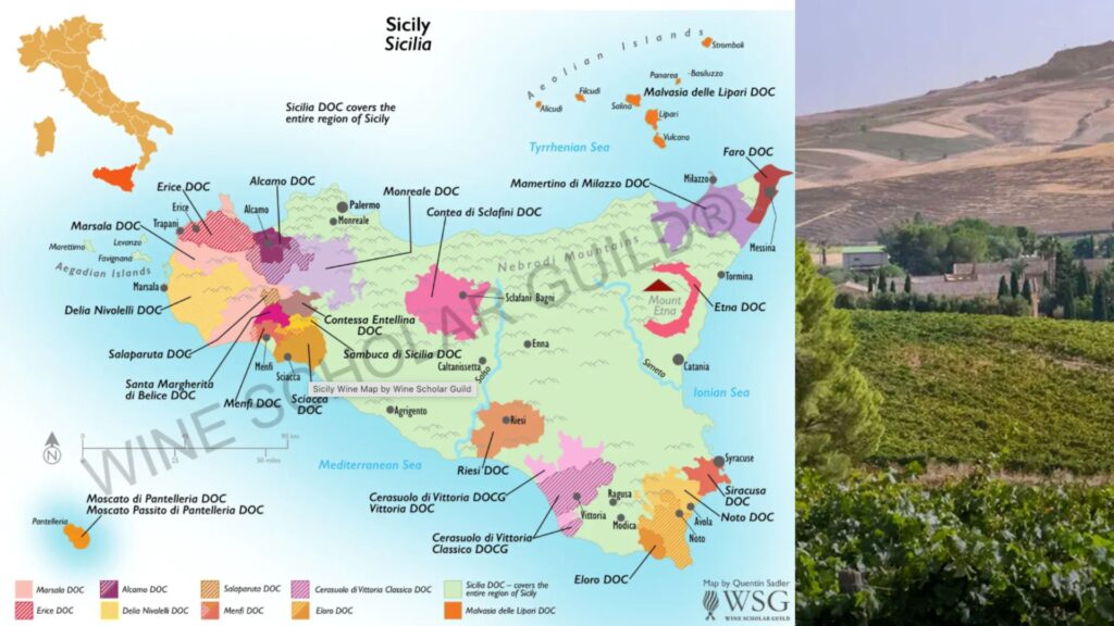 Carte viticole Sicile - source: Wine Scholar Guild