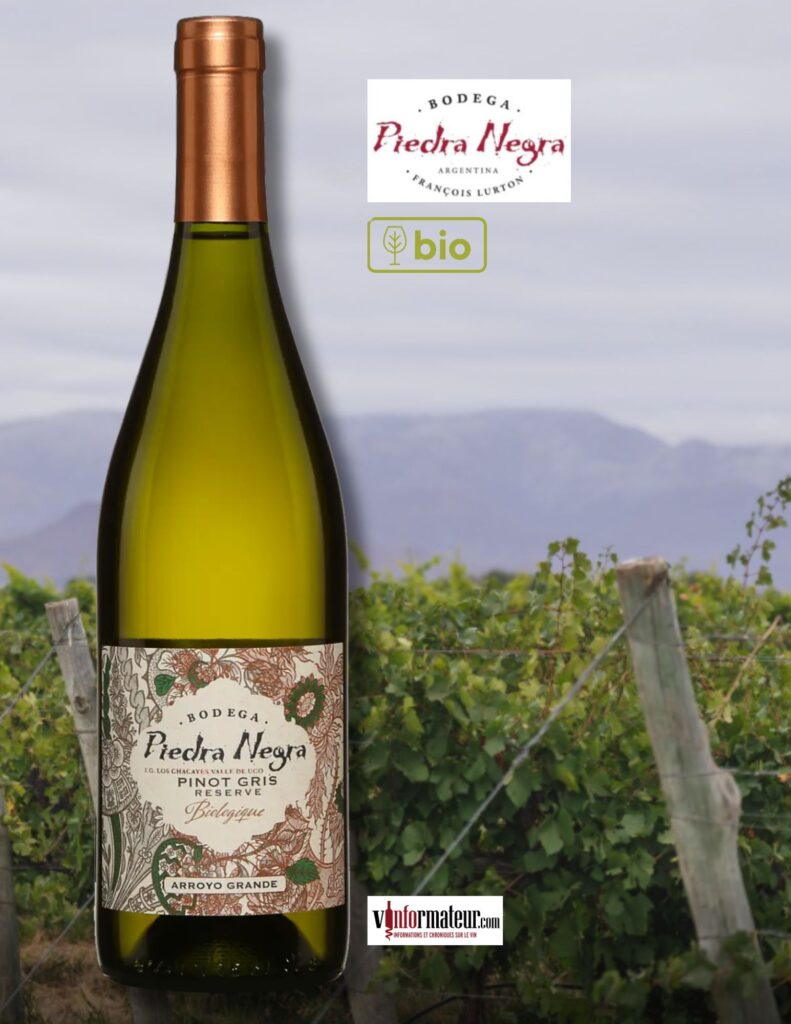 Piedra Negra, Pinot Gris, Reserve, Arroyo Grande, Argentine, Valle de Uco, Los Chacayes IG, Bodega Piedra Negra, François Lurton, vin blanc bio, 2024 bouteille