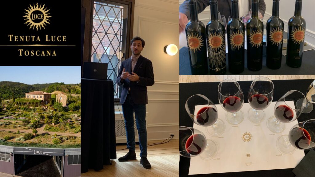 Dégustation due la verticale Luce: agence Mark Anthony, Alexandre Marini Oenologue Tenuta Luce, vins dégustés bouteilles