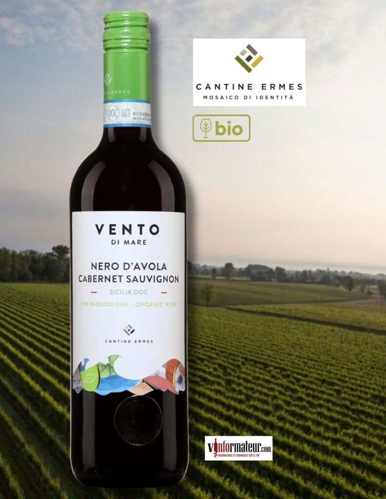 Vento di Mare, Nero d’Avola, Cabernet Sauvignon, Italie, Sicile, Cantine Ermes, vin rouge bio, 2022 bouteille