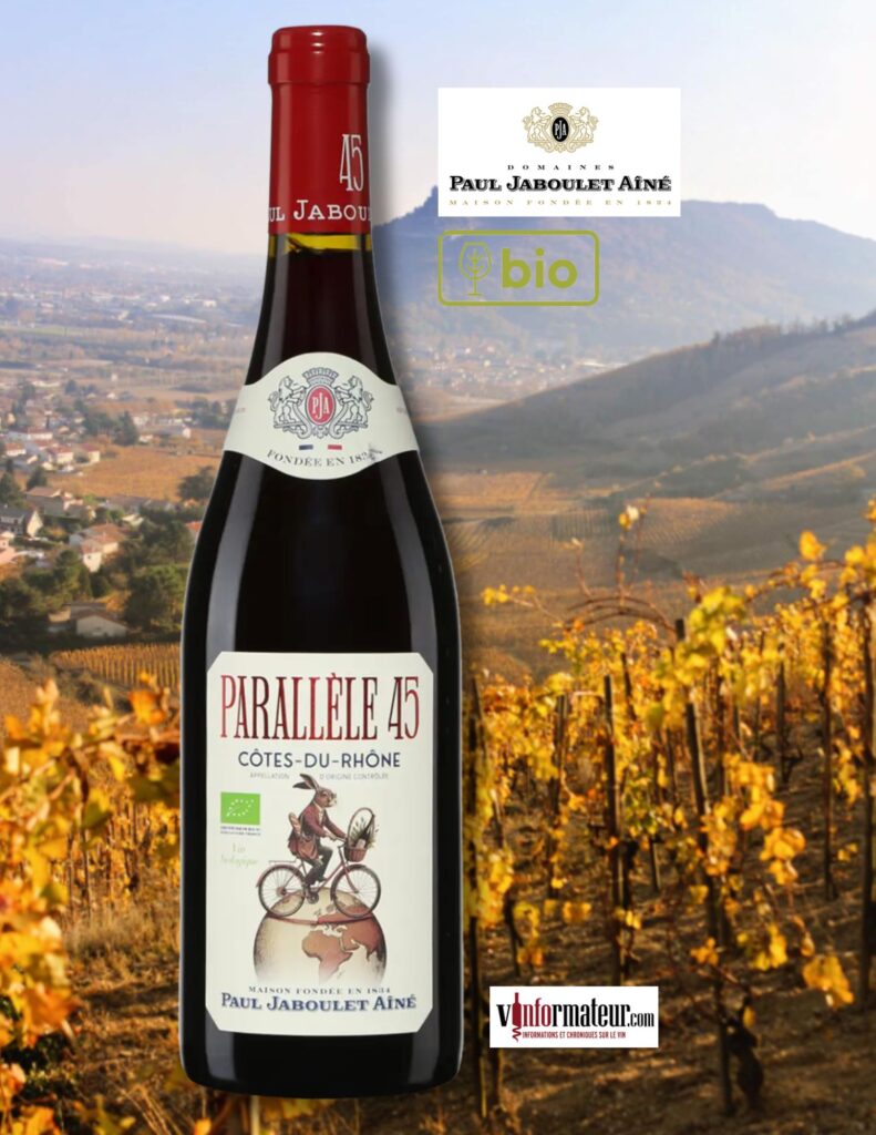 Paul Jaboulet Aîné, Parallèle 45, Côtes du Rhône, vin rouge bio, 2023