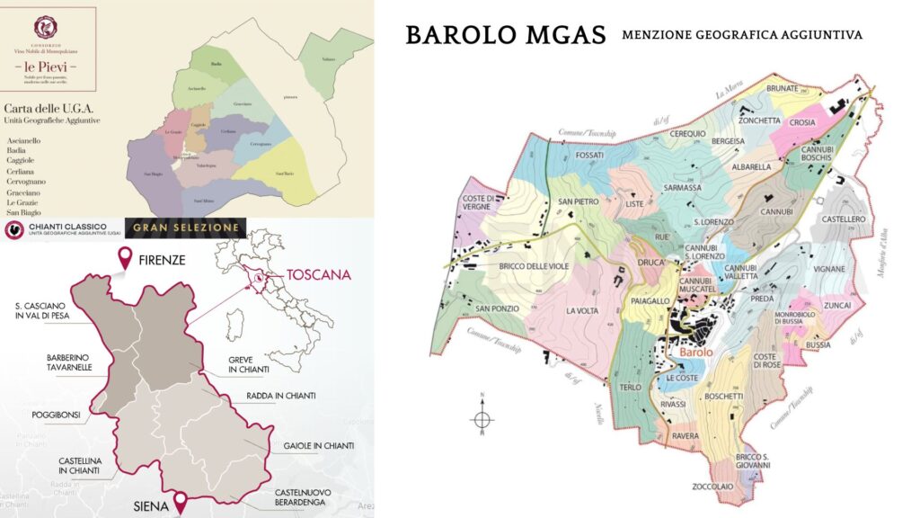 UGAs et MGAs - Vino Nobile Pieve, UGA Gran Selezione, Barolo
