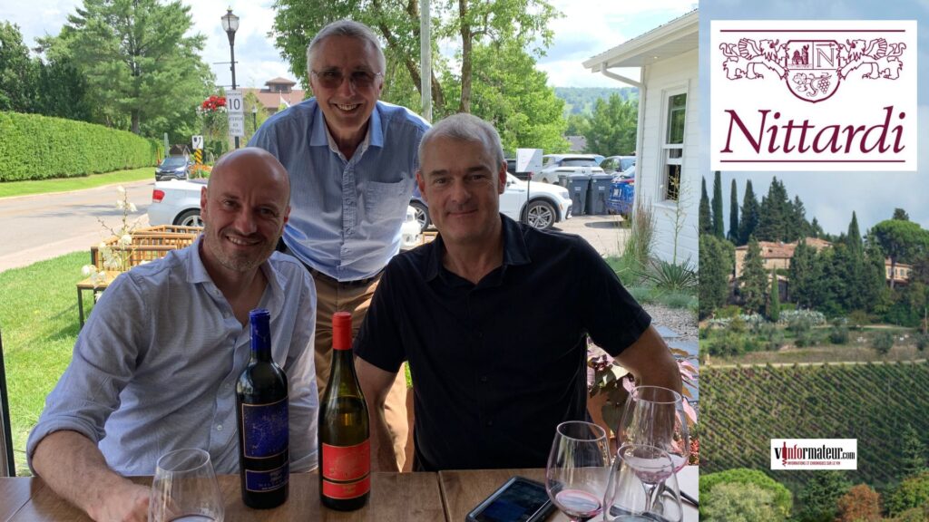 Rencontre chez Lola45 - Saint-Sauveur, été 2025. Léon Femfert Fattoria NIttardi, Claude Lalonde (Vinformateur) et Benoît Lecavalier (Agence Benedictus)