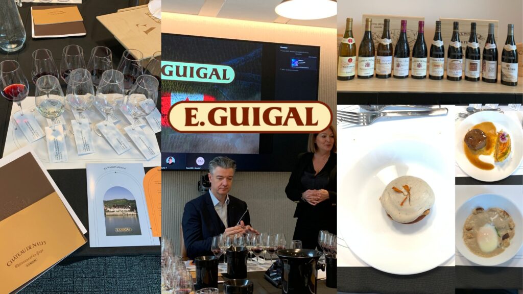 Dégustation des vins de la maison E. Guigal: Philippe Guigal, Christine Fréchette aux bureaux de l'agence Fréchette