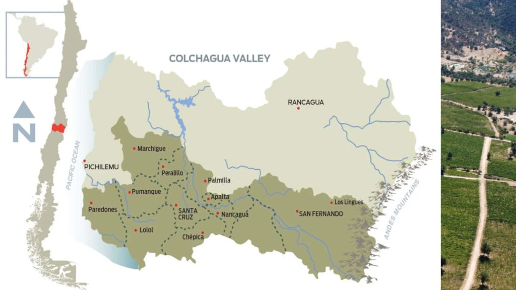 Carte viticole Chili, vallée de Colchagua