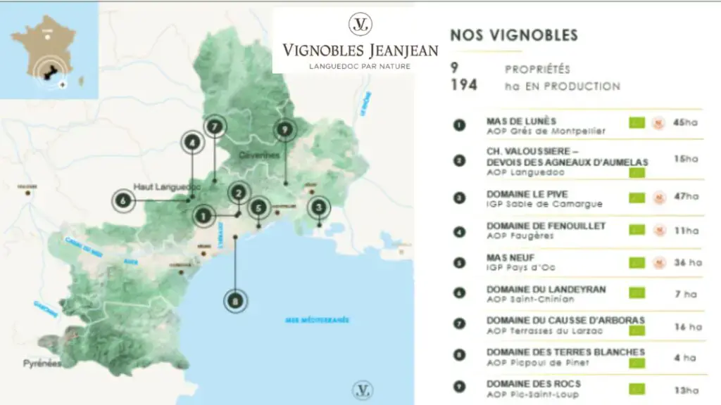 Carte viticole Vignobles JeanJean
