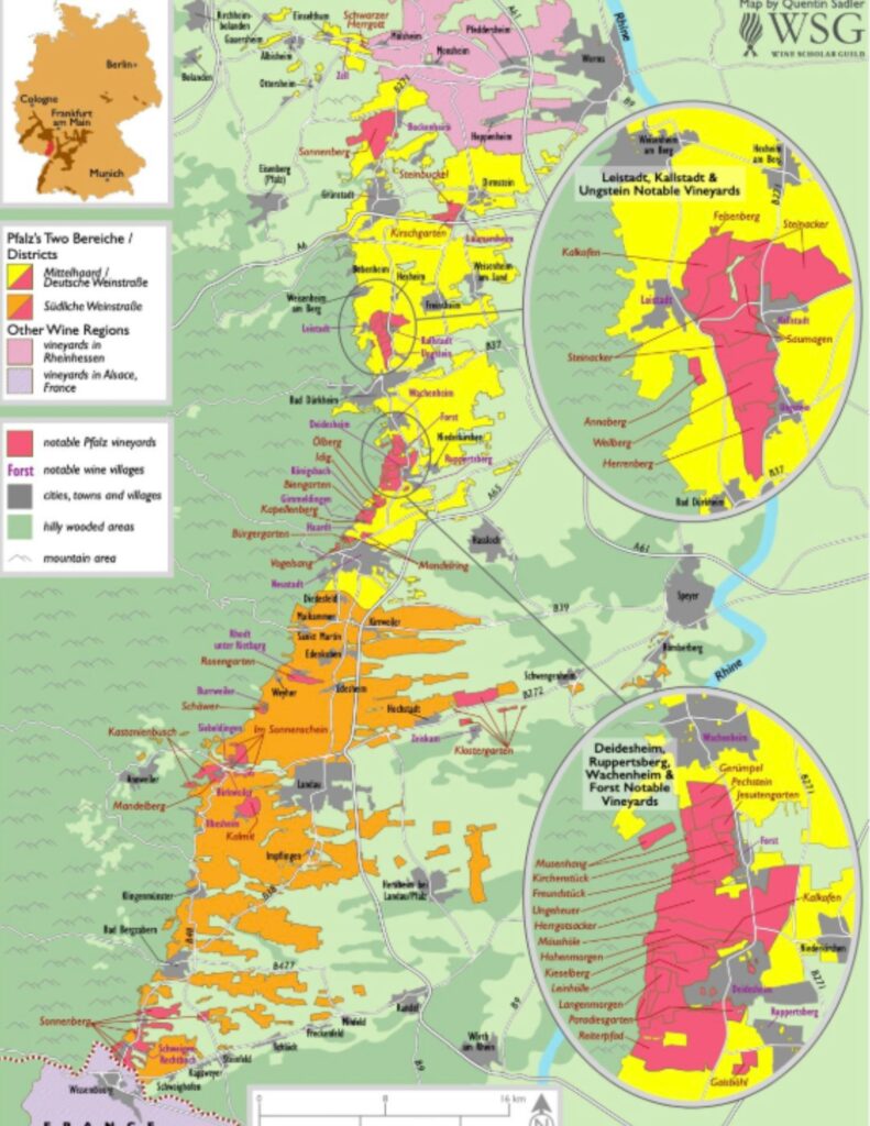 Carte viticole Palatinat Pfalz